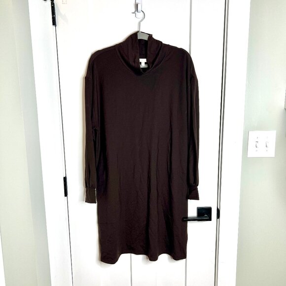 Garnet Hill Chocolate Brown Tencel Lyocell Turtleneck Soft Long Sleeve Dress M - Picture 1 of 5